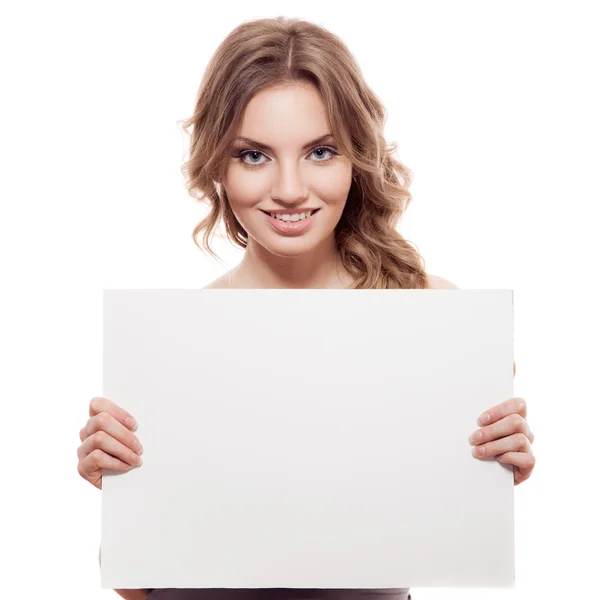 Woman with blank banner Stock Photo