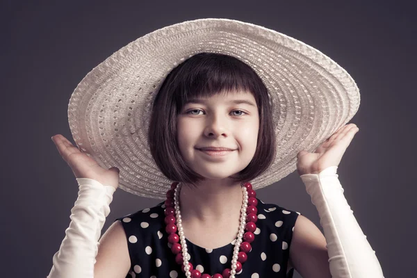 Pretty old-fashioned dressed little girl — Stock Photo, Image