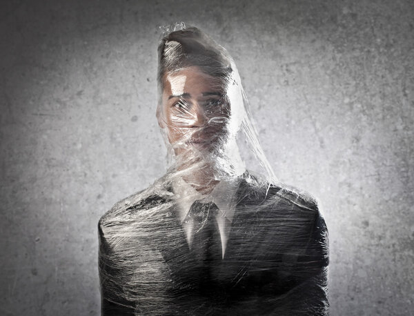 Businessman Trapped in Plastic