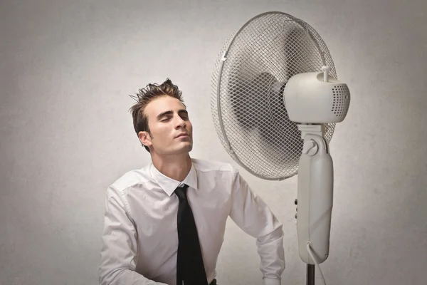 Üzletember előtt, a ventilátor — Stock Fotó