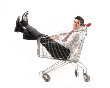 Businessman into a cart clipart