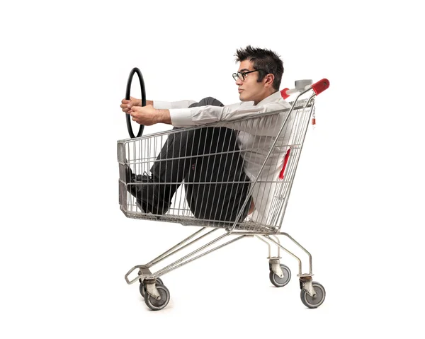 Businessman into a cart Stock Photo