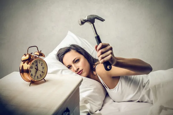 Angry woman wants to sleep — Stock Photo, Image