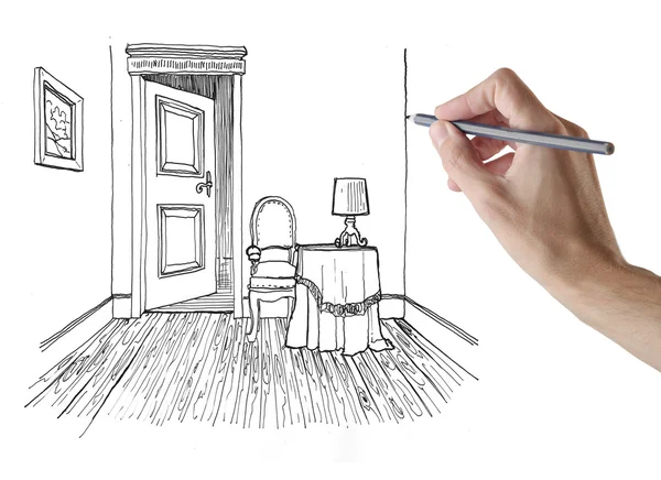 Hand drawing a room — ストック写真