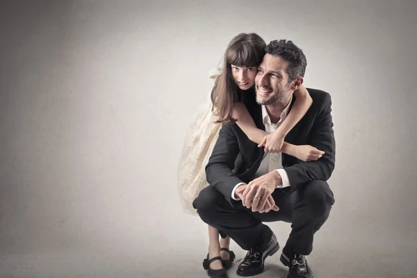 Daughter hugging her dad — Stock Photo, Image