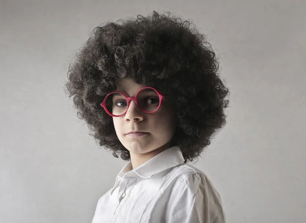 Portrait Young Boy Curly Wig — стоковое фото