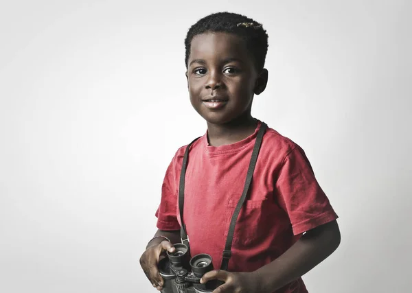 Portrait Black Child Binoculars — Photo