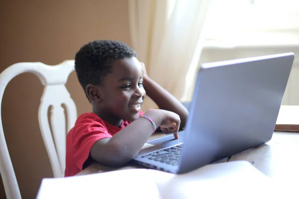 Portrait Black Child While Doing Homework — ストック写真