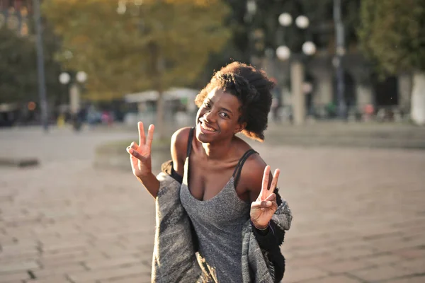 Young Woman Photographed Street — стоковое фото