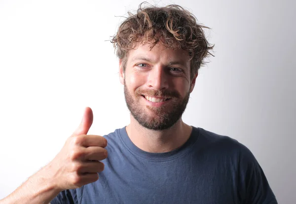 Retrato Del Hombre Con Pulgar Levantado — Foto de Stock