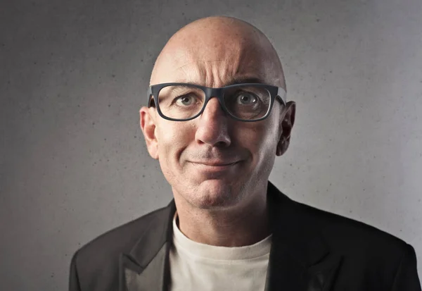 Portrait Bald Man Glasses — Stock Photo, Image