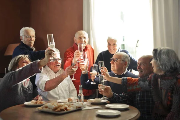 Groep Van Senioren Vieren Thuis — Stockfoto