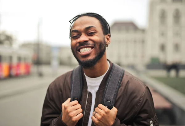 Portrait Smiling Young Man Street — Stock Photo, Image