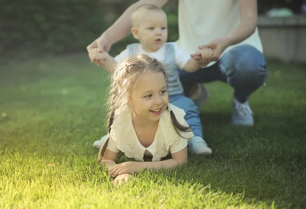 Aile Yazın Parkta Oynar — Stok fotoğraf