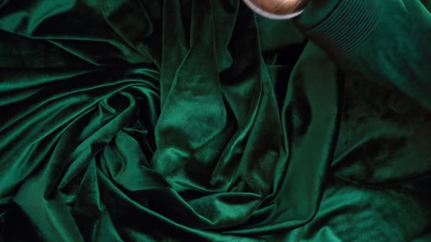 Elegant Soft Shiny Green Velvet Fabric Textile Traditional Moroccan Curtain — Stock Video