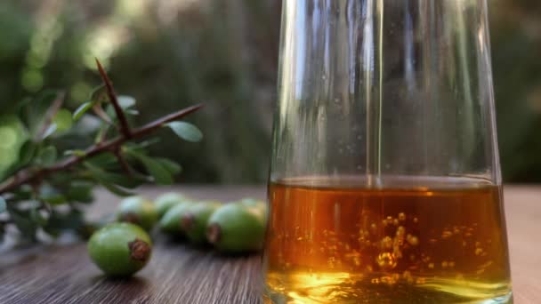 Arganöl Wird Eine Glasflasche Gegossen Dieses Reine Authentische Biologische Arganöl — Stockvideo