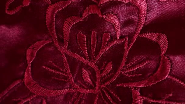 Элегантное Сексуальное Красное Женское Шелковое Верхнее Белье Тонкой Вышивкой Детали — стоковое видео