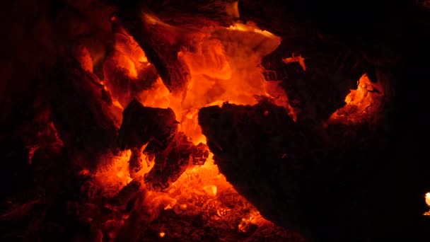 Fire Flame Fireplace Chimney Abstract Dark Orange Black Background Closeup — Stock Video