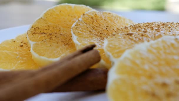 Canela Espolvorea Rodajas Naranja Postre Tradicional Marroquí Vitamina Saludable Refrescante — Vídeos de Stock