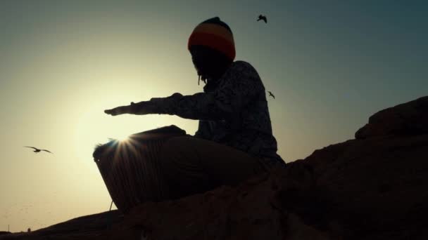 Musique Percussion Africaine Silhouette Sénégalais Jouant Tambour Djembé Traditionnel Les — Video