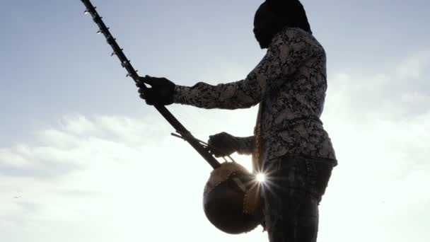 セネガル人の男性は伝統的なコラの弦楽器を演奏する 伝統的なアフリカの音楽は 通りや結婚式 祭りで演奏されることが多い — ストック動画