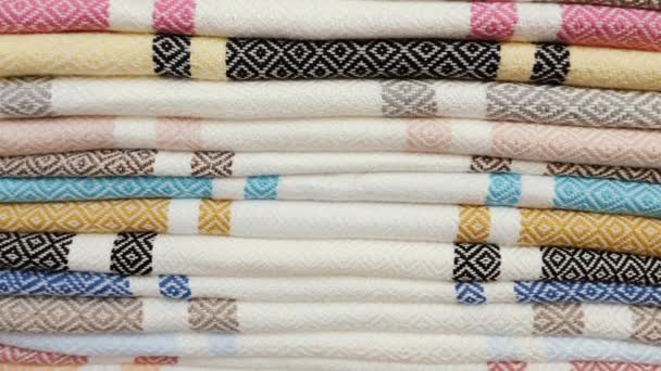 Pile Folded Traditional Moroccan Cotton Fabric Footage Can Used Bedcover — Stock Video