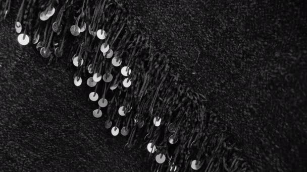 Traditional Moroccan Wool Fabric Blanket Black Silver Paillettes Sequin Can — Stock video