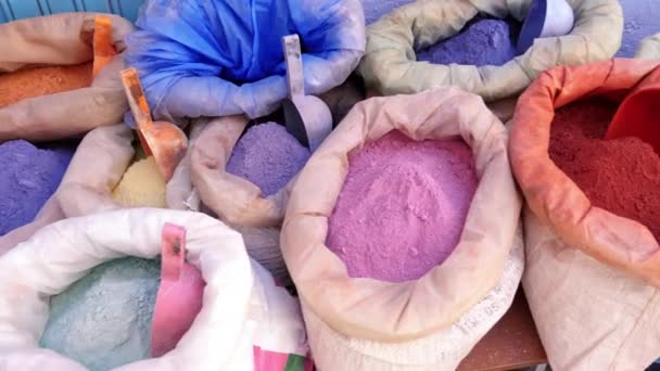 Bags Color Dye Pigments Medina Chefchaouen Chaouen Morocco Popular Travel — Stockvideo