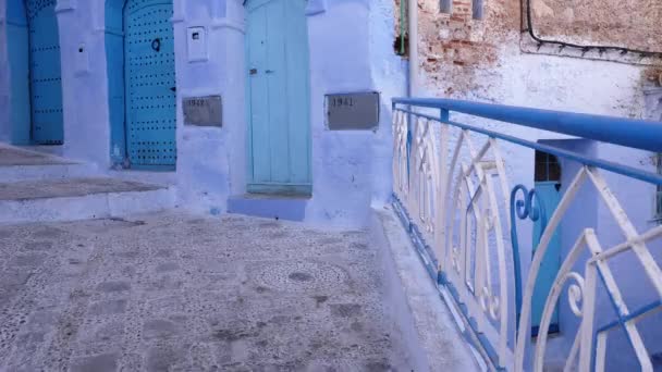 Street Detail Blue Painted House Chefchaouen Morocco Medina Chefchaouen Famous — Wideo stockowe