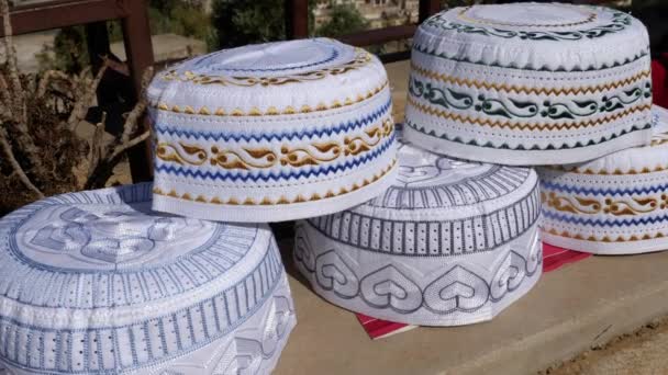 Beautiful Embroidered Muslim Caps Taqiyah Traditional Religious Headpiece Prayer Cap — Stock video