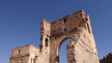 The Marinid tombs (or Merenid) overlooking the Medina of Fez (Fes), Morocco. Landmark, important travel destination, and touristic site of Fes. 4k footage.