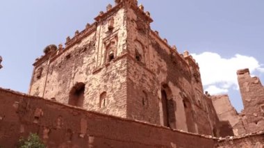 Old architecture of a Kasbah in the High Atlas Mountains, Morocco. 4k footage.