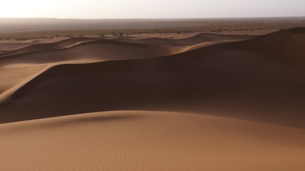 Sahara Pouštní Písečné Duny Krajiny Při Východu Slunce Mhamid Erg — Stock video
