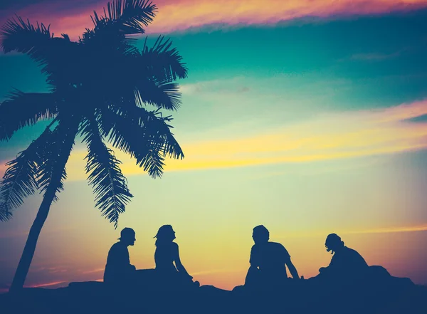 Гавайские друзья Retro Sunset Лицензионные Стоковые Фото