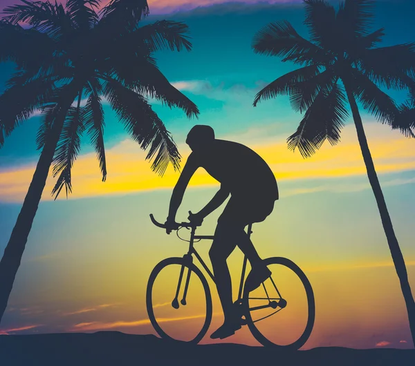 复古风格的棕榈树和骑自行车的人 — 图库照片