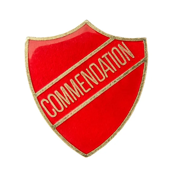 Ένα Απομονωμένο Shield Shaped School Commendation Badge Λευκό Φόντο — Φωτογραφία Αρχείου