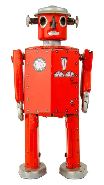 复古红翼机器人玩具 白色背景下的分离 — 图库照片