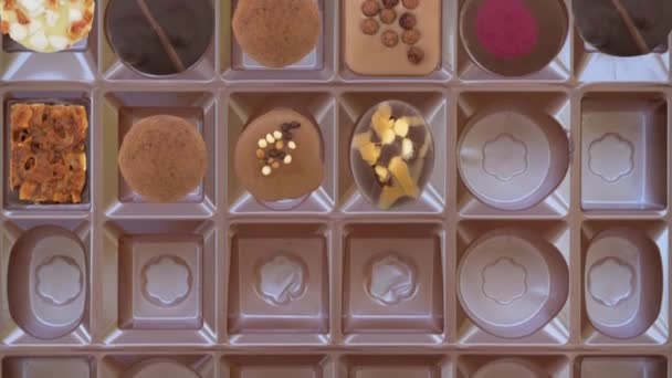 Smyčka Video Luxusní Čokolády Jak Objeví Pak Zmizí Výběrového Pole — Stock video