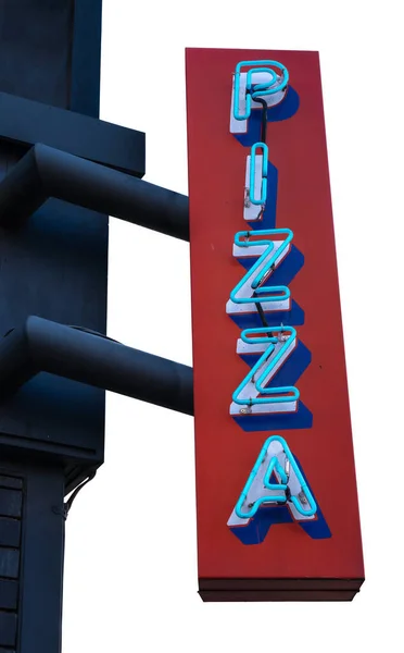 Isolated Retro Neon Pizza Sign Attached Building — Stock Photo, Image