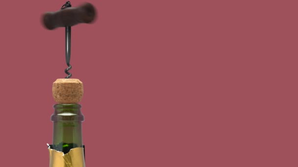 Wine Bottle Cork Being Removed Corkscrew Copy Space Alpha Channel — Vídeo de Stock
