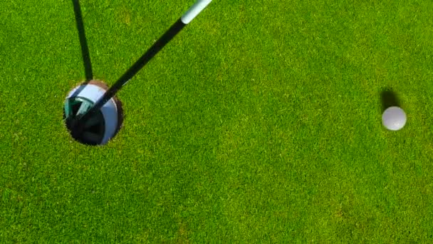 Golf Video Ball Just Missing Hole Putting Green Copy Space — Video Stock