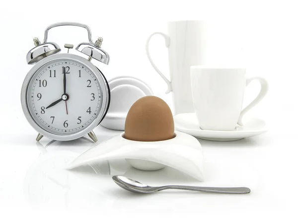 Prima colazione tempo consept su sfondo bianco — Foto Stock