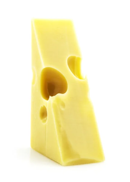 Nahaufnahme von Käse mit Löchern isoliert auf weißem Hintergrund — Stockfoto