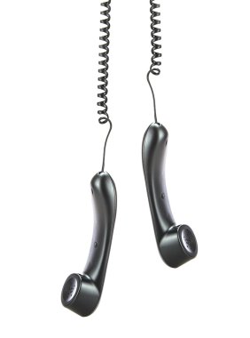 Telefon alıcısı ve kablo beyaz arkaplanda izole edildi