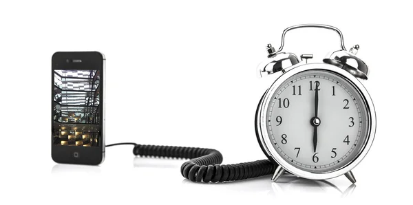 Smartphone and alarm clock wake up concept — Stock Photo, Image
