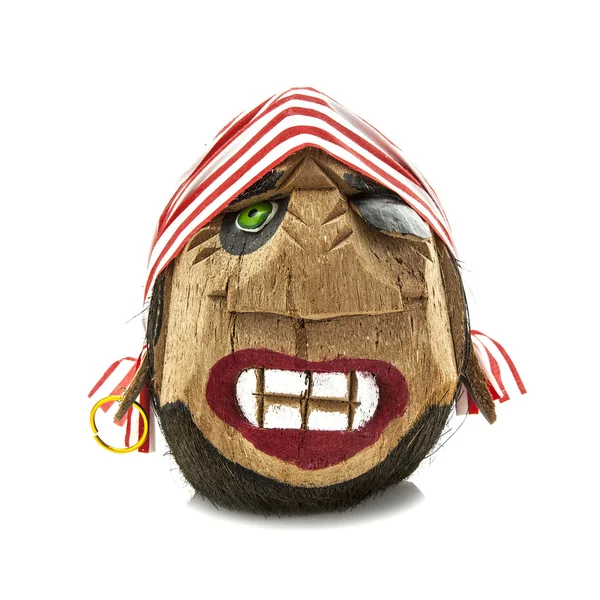 Pirate head made from coconut on a white background — Stock Photo, Image