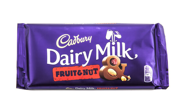 Bar of Cadburys Dairy Milk Fruit and Nut chocolate