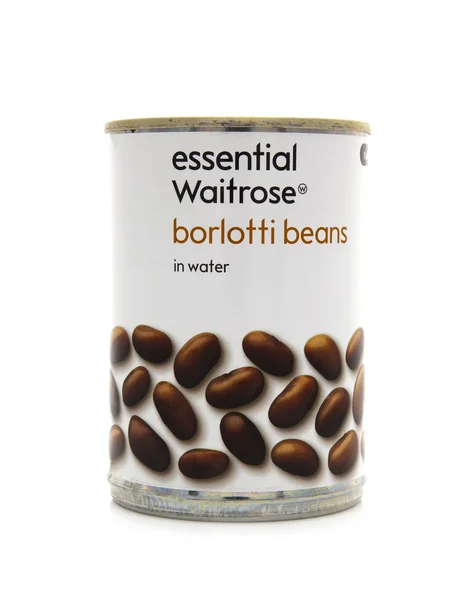 Can Of Waitrose Borlotti Frijoles sobre un fondo blanco — Foto de Stock