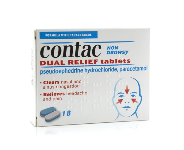 Pack Of Contac Dual Relief Tablets on a whiite background — Stock Photo, Image
