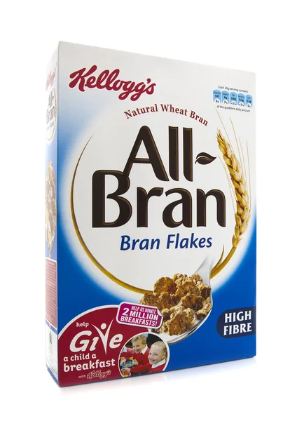 Packet of Kellogs All Bran Cerial on a white background — Stock Photo, Image